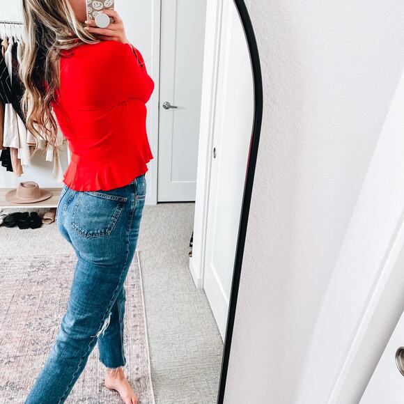 ALC Red Long Sleeve Peplum Ruffle Hem Top - Picture 3 of 11